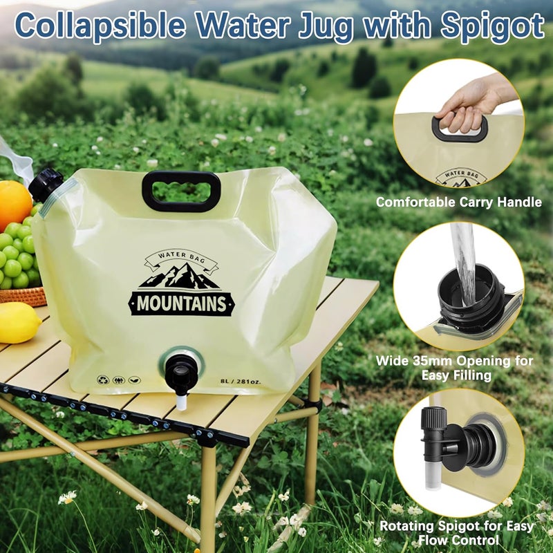 Coipdfty Water Jug Camping 2.1 Gallon Collapsible with Spigot, BPA Free Portable Water Pouch Foldable Water Bags for Outdoor Hiking, Travel and Emergency & Water Storage Containers (Beige-1Pcs) - Image 3